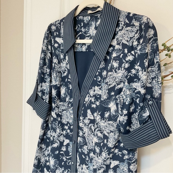 Alice + Olivia Connor Roll Handkerchief Shirtdress Blue/White Size M - Picture 4 of 7